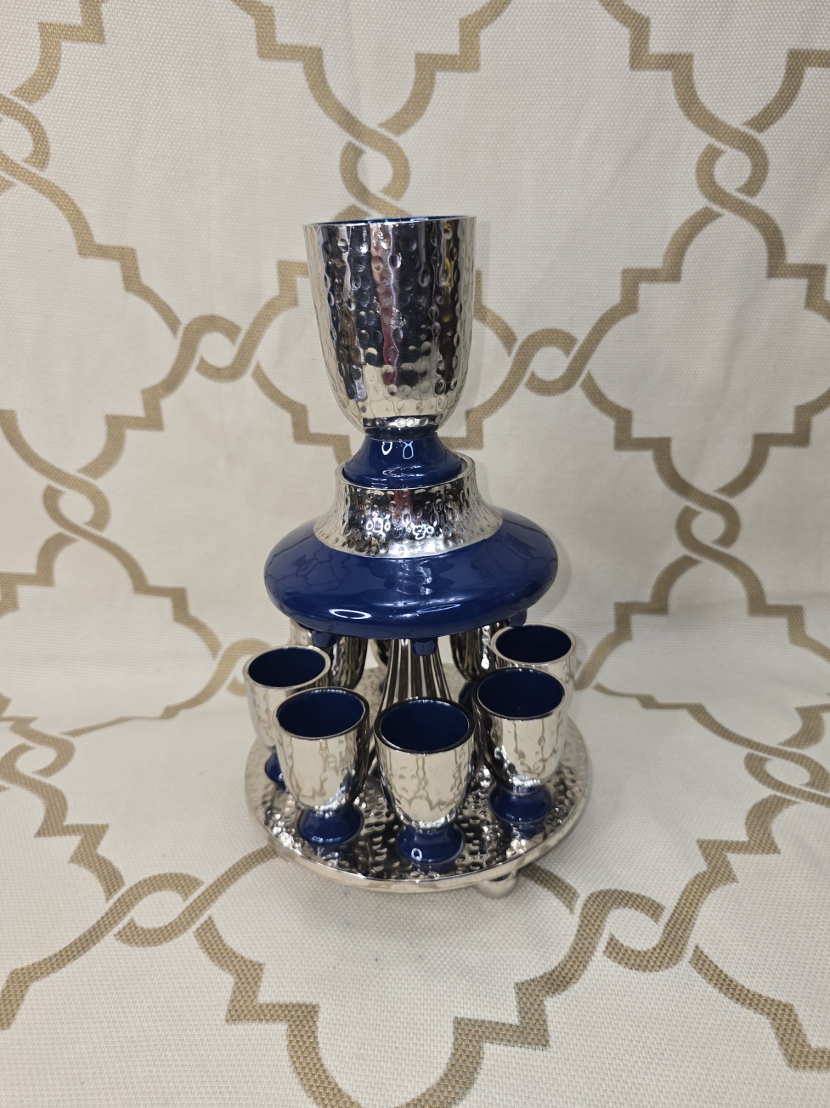 Zion Judaica Shabbat Blue Enamel Coated Kiddush Cup Wine Fountain Set of 11 pc 