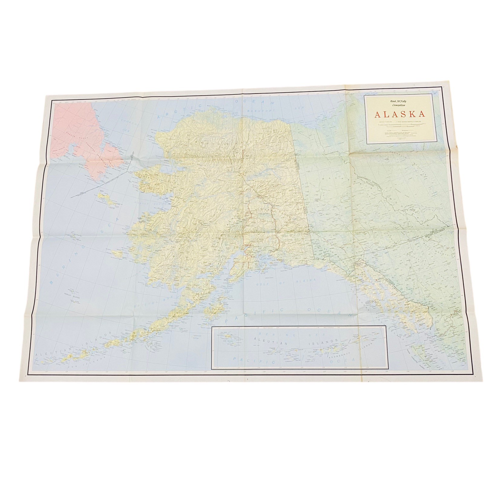 Rand Mcnally Cosmopolitan Series Large Map ALASKA Vtg Poster Large XL 48
