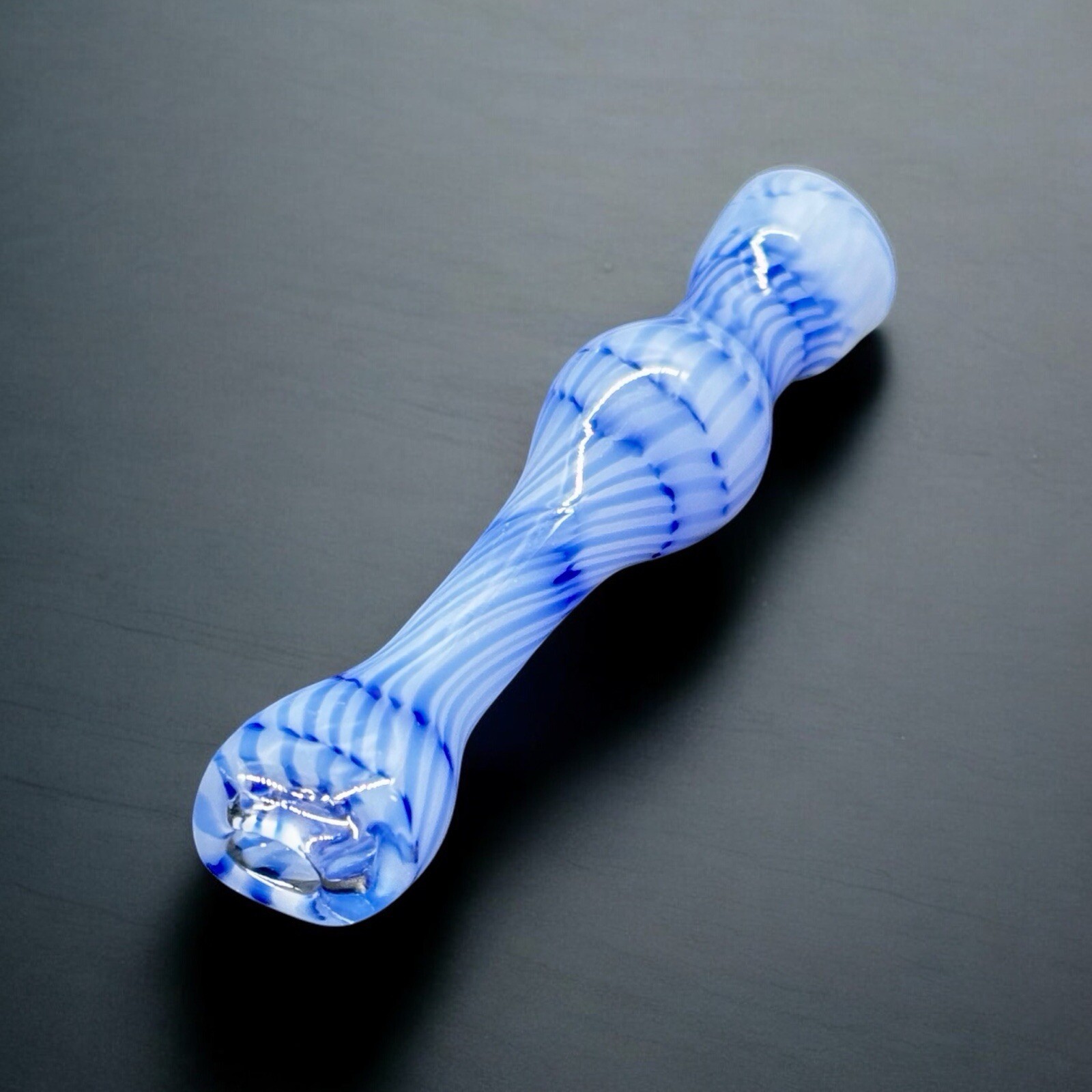 Blue Swirl Hand-Blown Glass Chillum Pipe 3.5”–3.8” Handmade USA