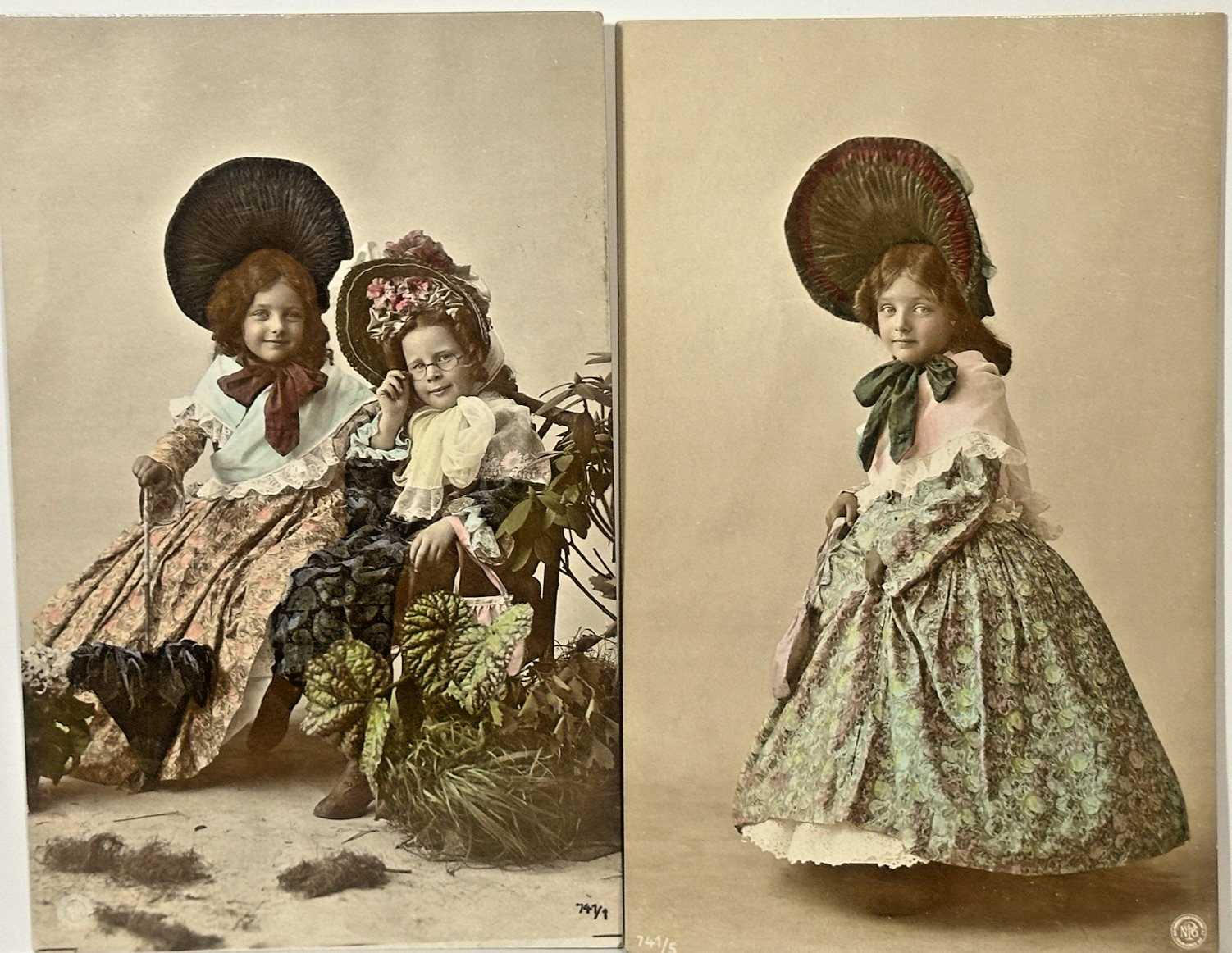RPPC Postcard Oranotypie Tinted Photo Children Girls Edwardian Costumes Lot 2