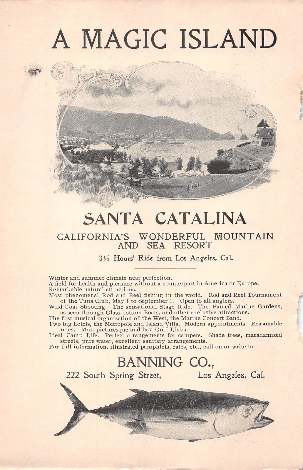 1899 SANTA CATALINA Island CA Tuna Club Rod & Reel Fishing Avalon Bay ANTIQUE AD