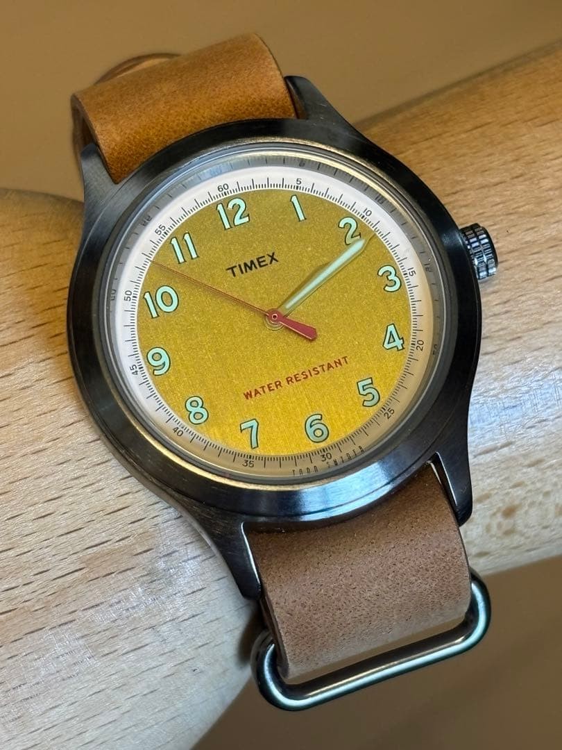 Timex Todd Snyder Marlin Limited Edition Leather Military Watch Gold Analog