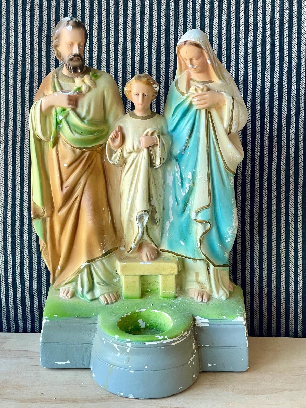 Vintage Rare Italian Chalkware Holy Family Figurine with Holy Water Well