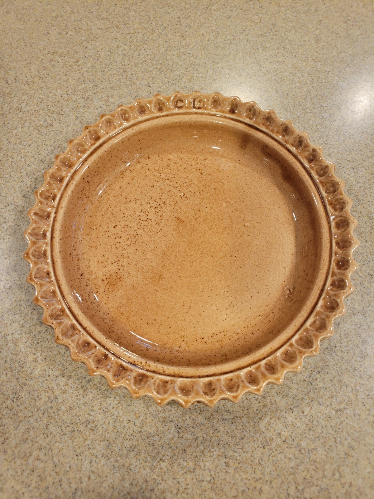 Vintage Brown Speckled Ceramic Pie Plate/Keeper