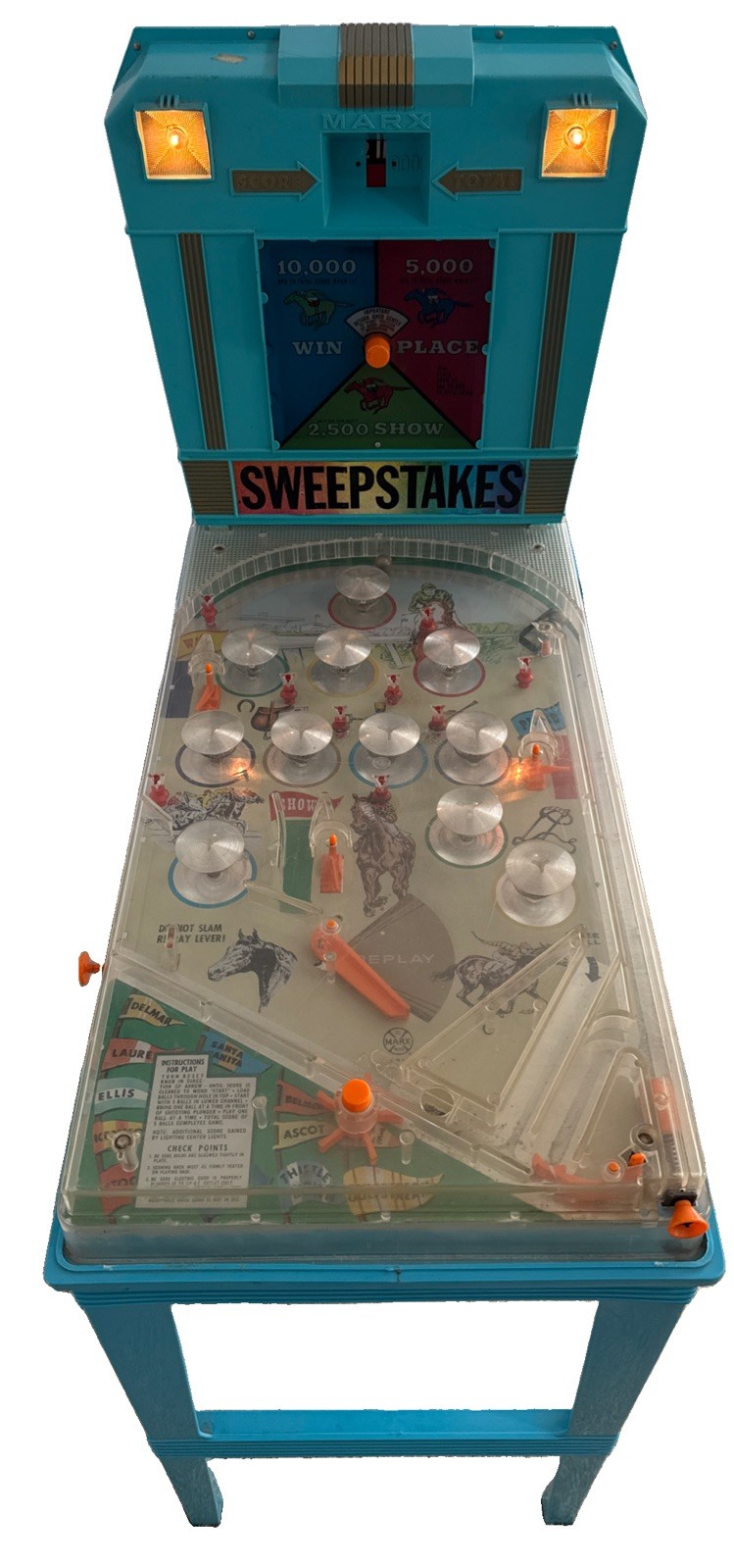 Vintage 1960s Marx Sweepstakes Pinball Game Electric Horse Race Toy Arcade READ
