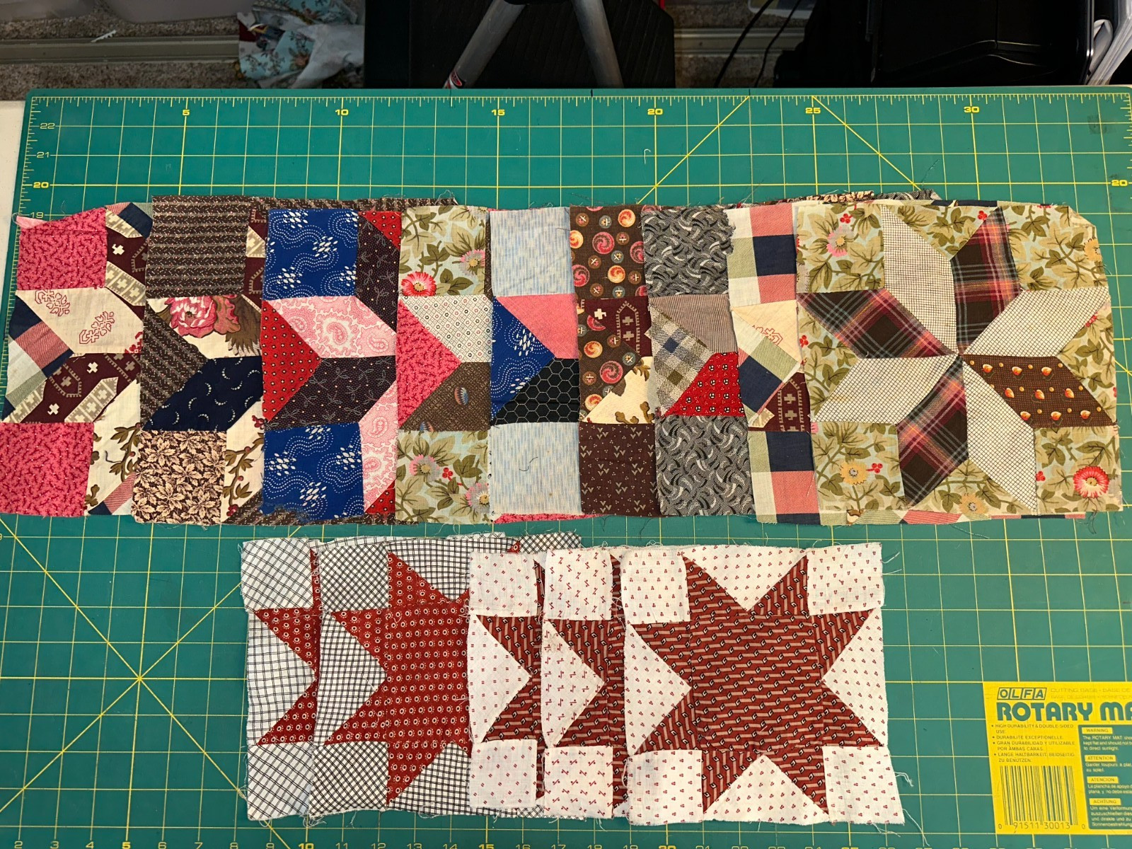 Antique Quilt Blocks - c1880s - Lemoyne Stars and Variable Stars