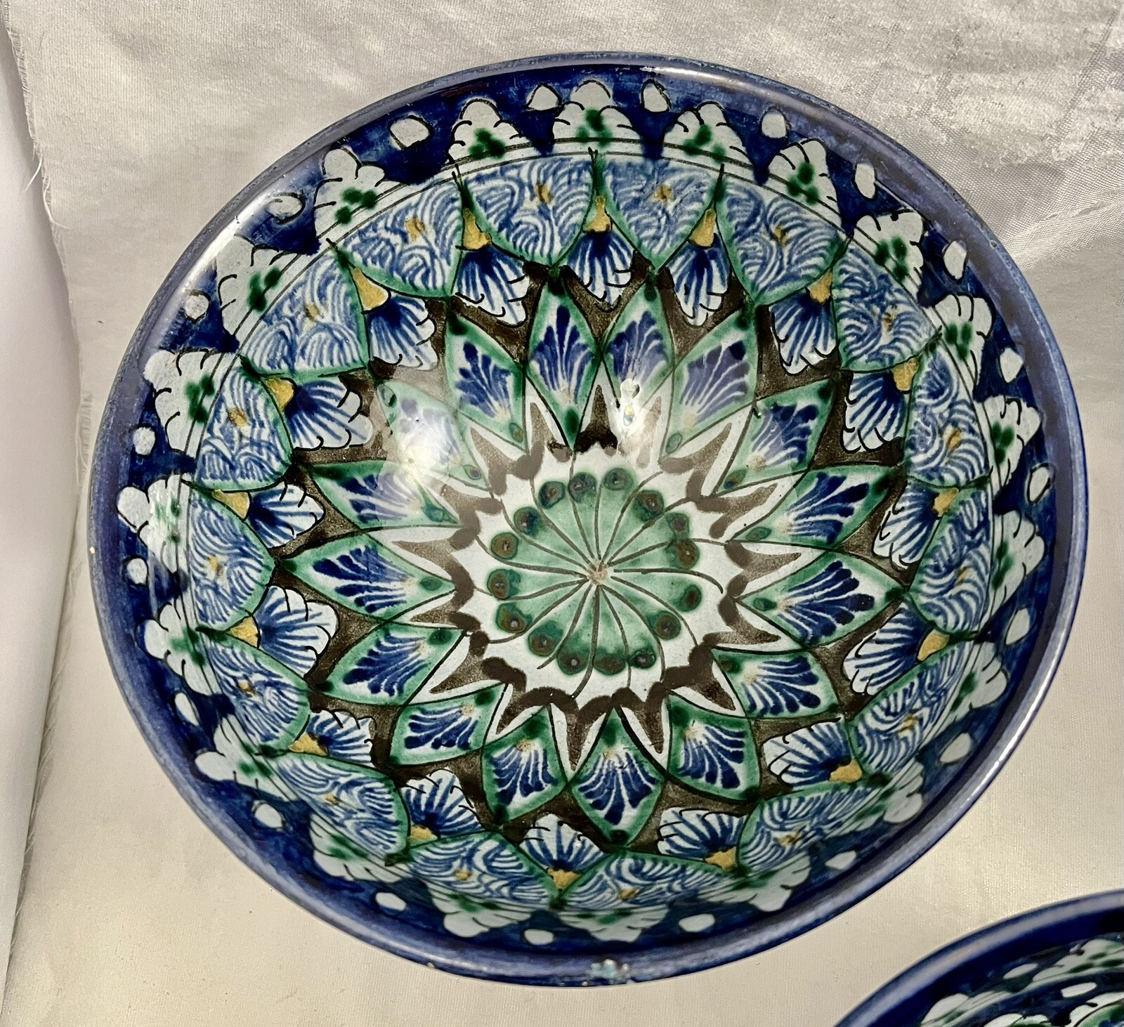 Vintage UZBEK UZBEKISTAN Ceramic 6” Footed Bowl ~ Hand Painted Signed