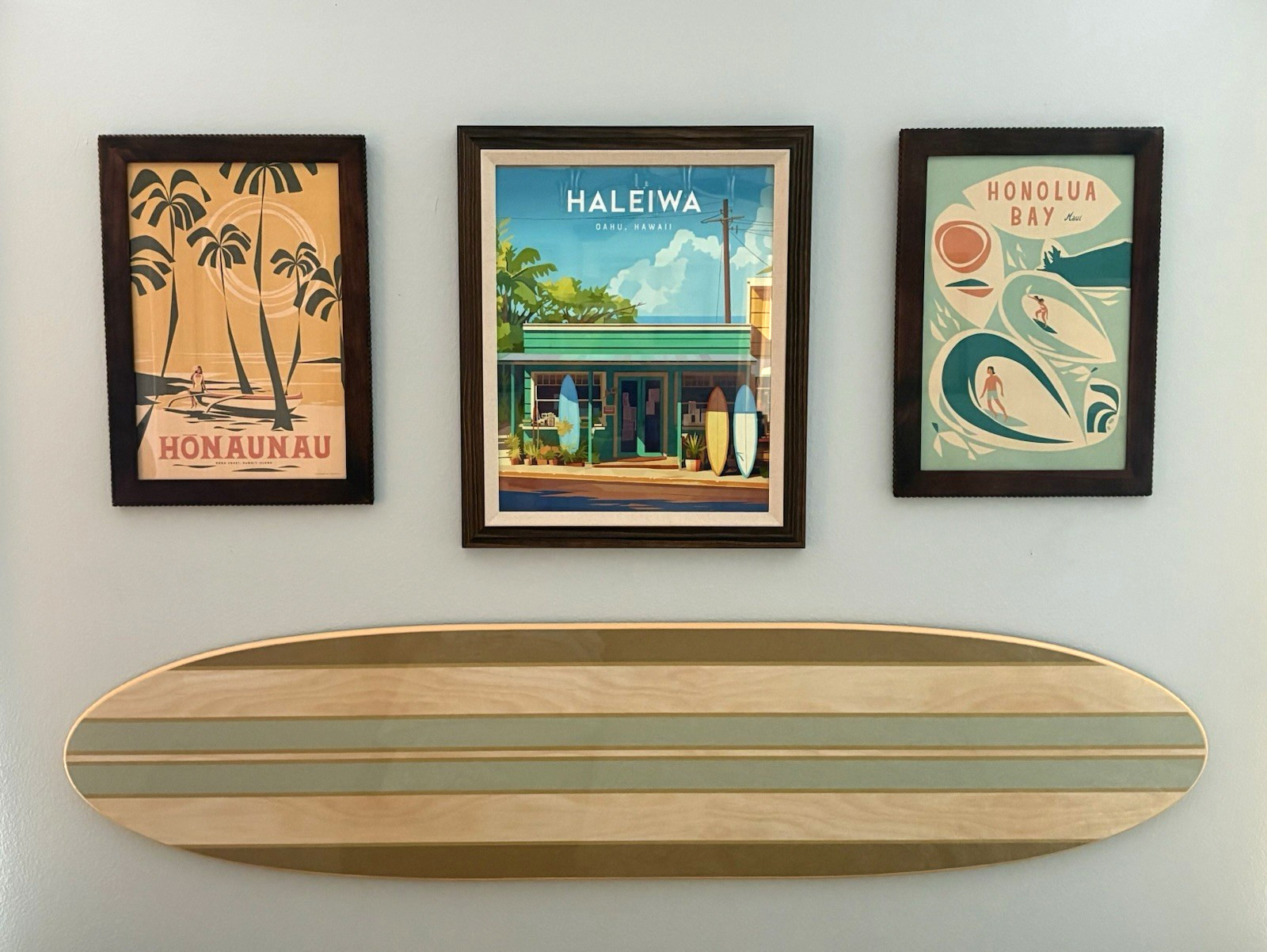 3 Vintage Antique Hawaiian Mid Century Tiki Culture Framed  Litho Prints