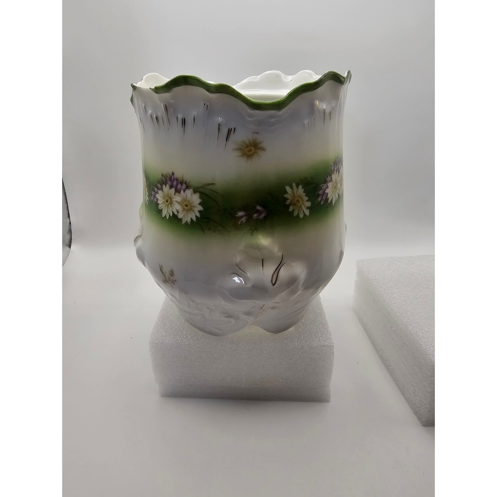 B.R.C. Voltaire Germany Antique Porcelain Biscuit Jar Base Floral Daisy Green