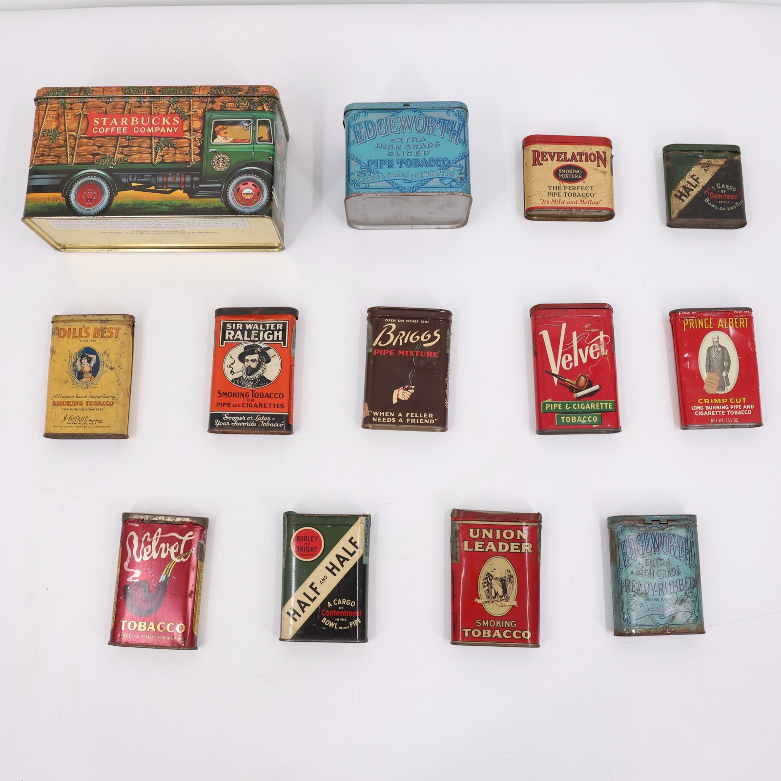 Antique 1930s-50s Tobacco Tin Lot of 13: Union Leader, Briggs, Edgeworth