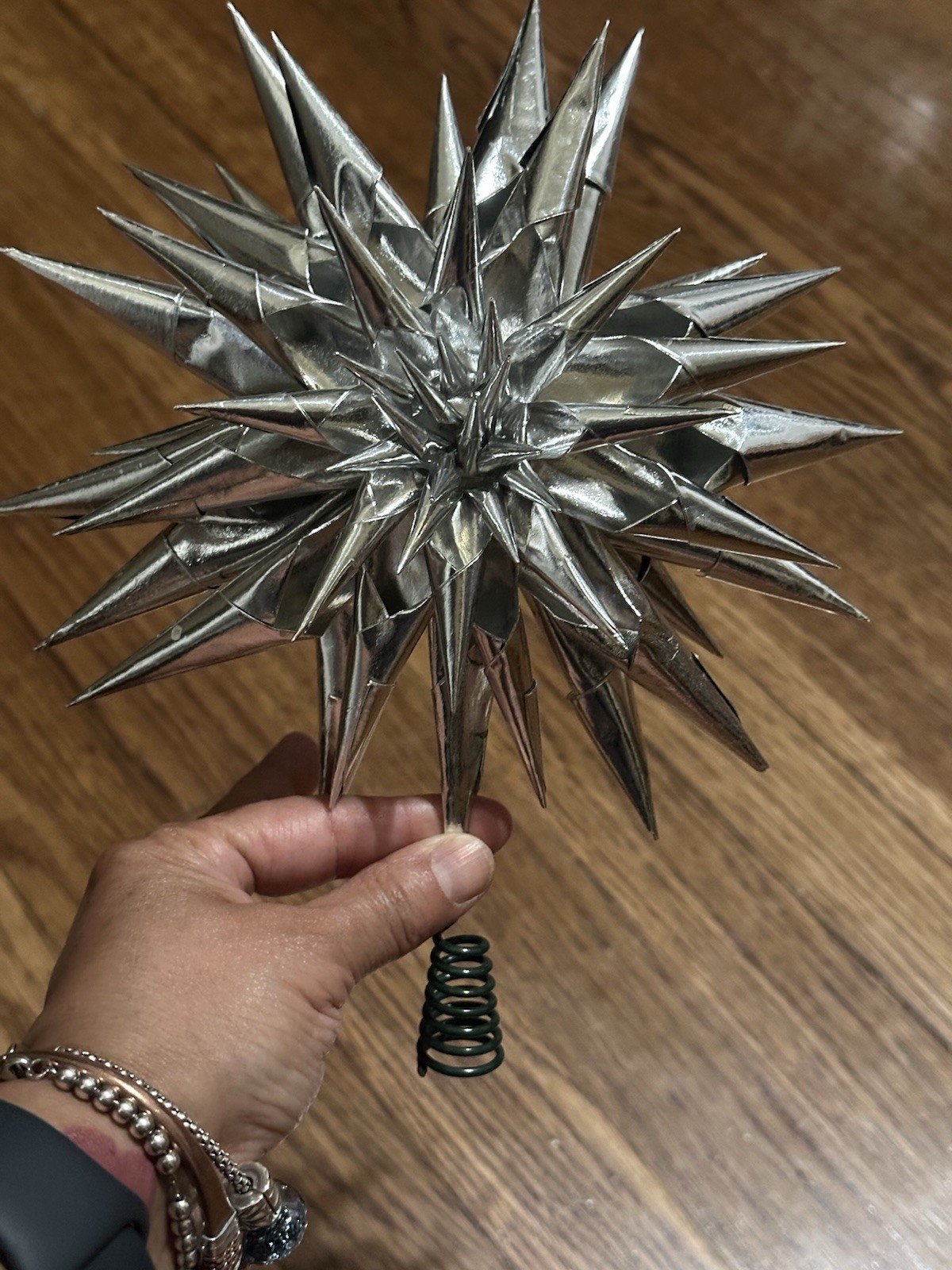 VTG Polish Silver Foil Hedgehog Folded Christmas Tree Topper Paper