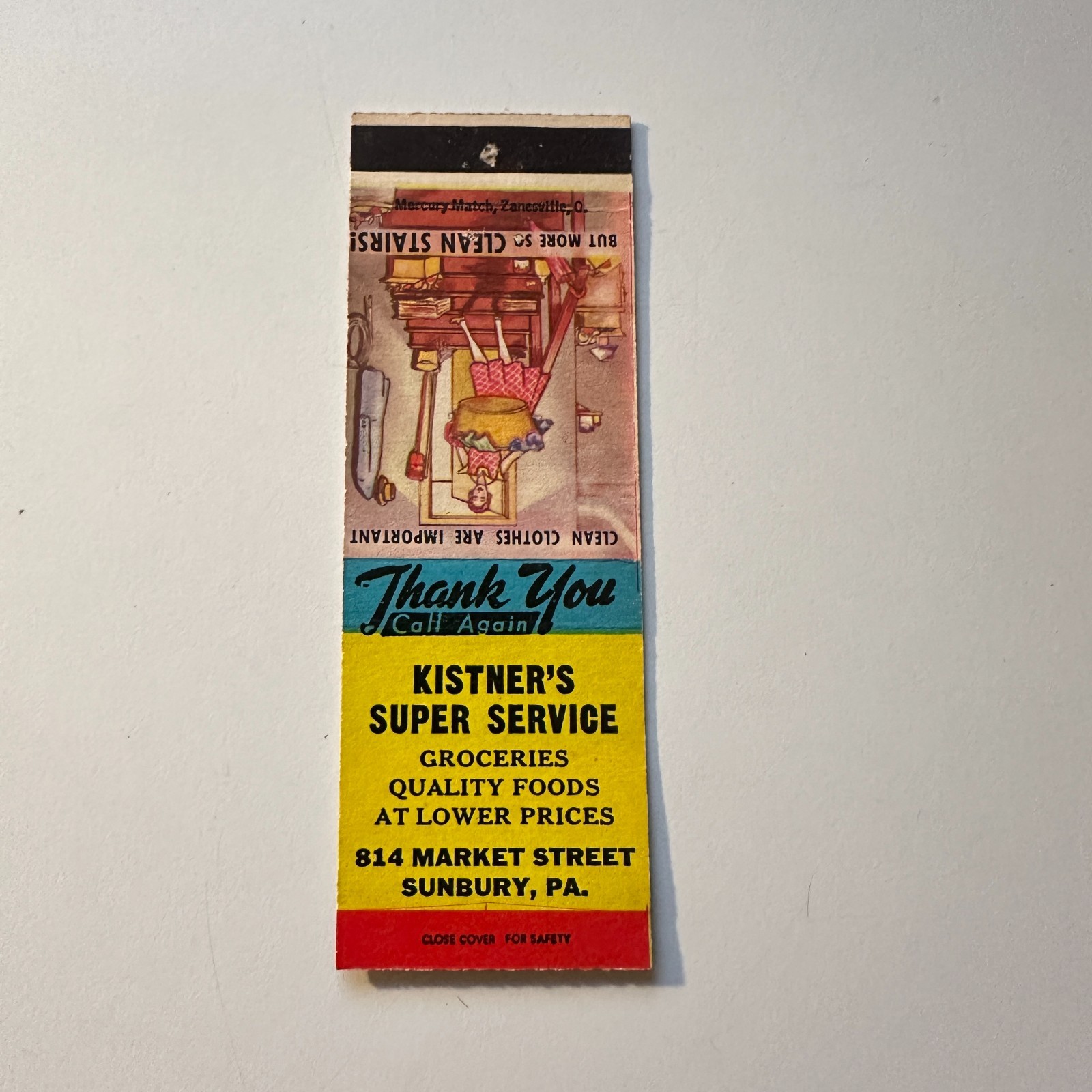 Kistner\'s Super Service Groceries Sunbury PA Vintage Matchbook Cover 5MB126-3-6