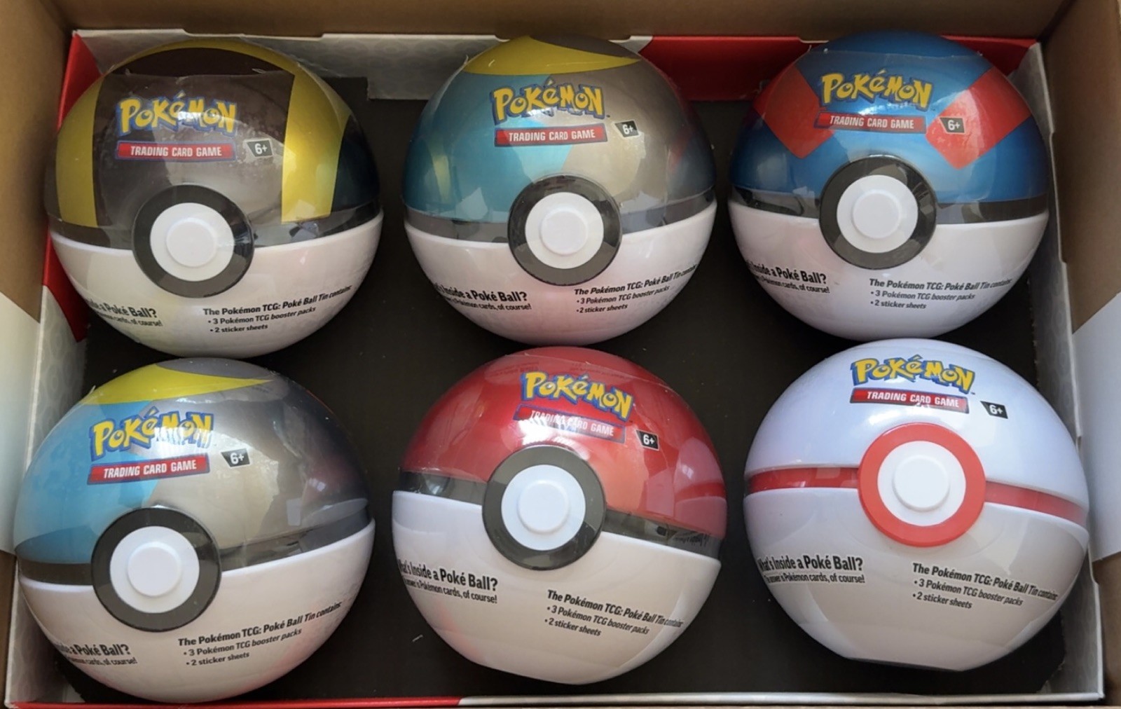 6 x Pokémon TCG Pokeball Tins Pokeball Ball B26 - 18 Booster Packs New & Sealed 