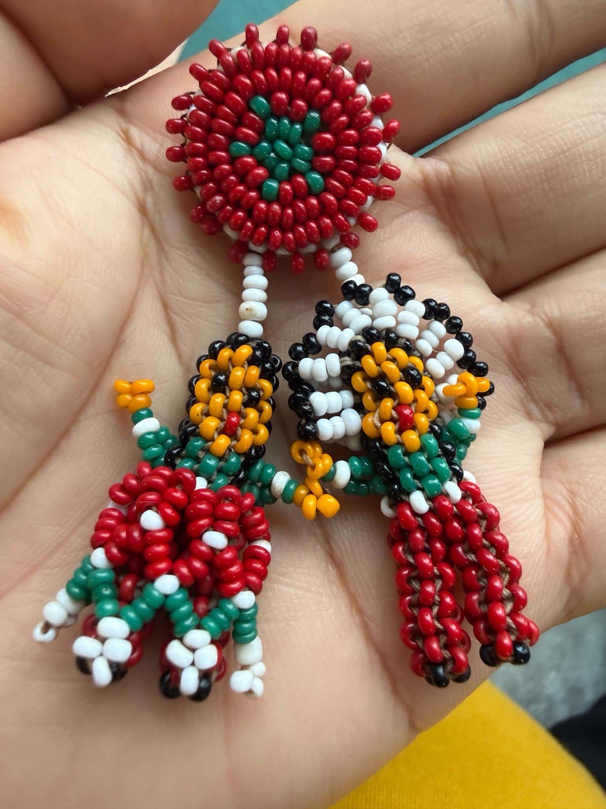 Vtg Native American Indigenous Seed Bead Handmade Indian Chief & Lady Pin