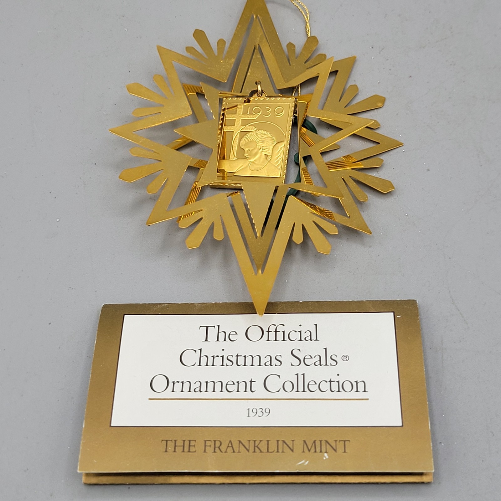 VTG Franklin Mint 1939 Official Christmas Seals Gold Tone Christmas Ornament