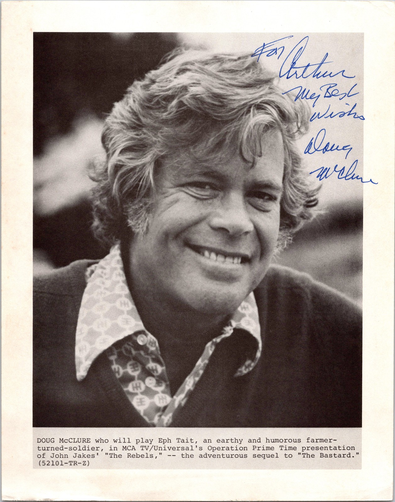 8x10 Publicity Photo-Cardstock  Signed Autograph - Doug McClure
