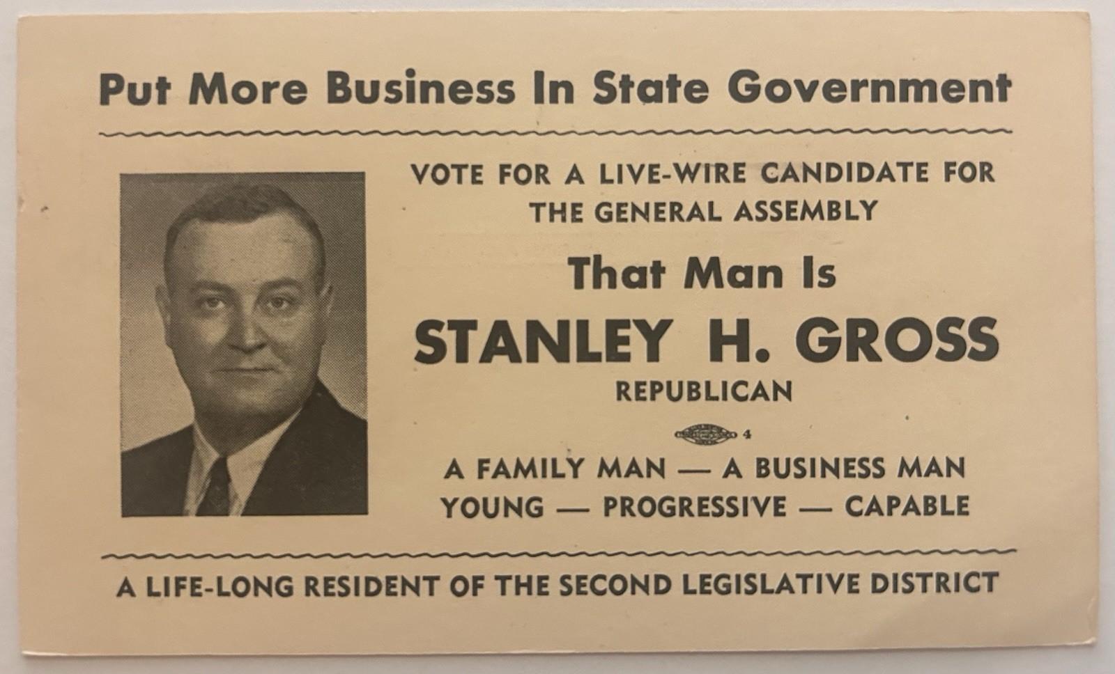 1940s/50s Political Ephemera Postcard Stanley H. Gross Campaign York, PA