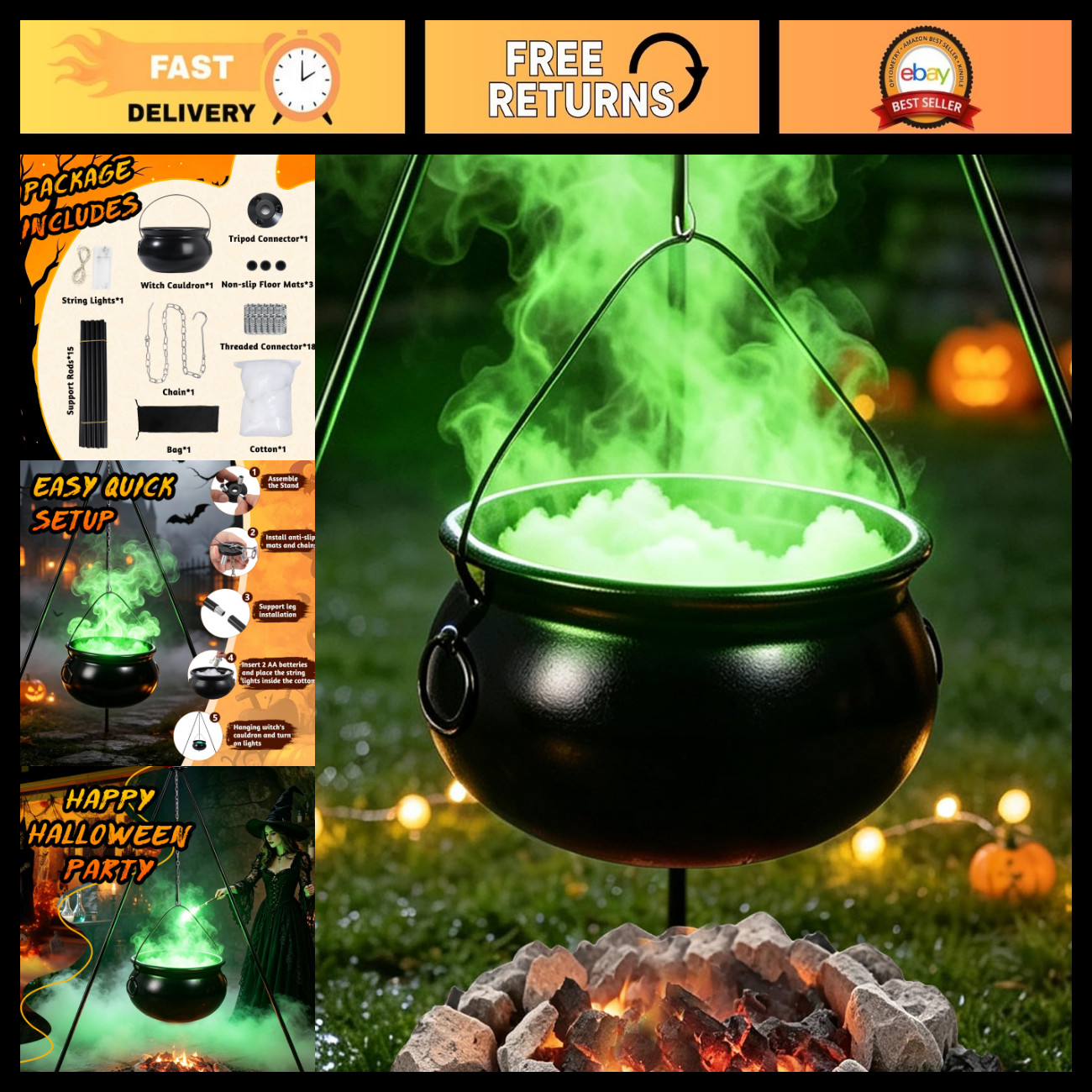 Large Outdoor Halloween Witch Cauldron with 52\