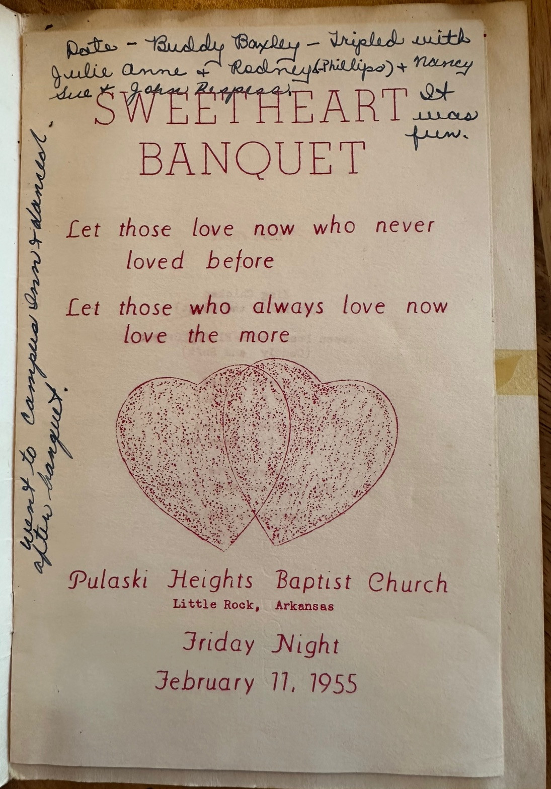 1955 Pulaski Heights Baptist Church Sweetheart Banquet Program Little Rock AR