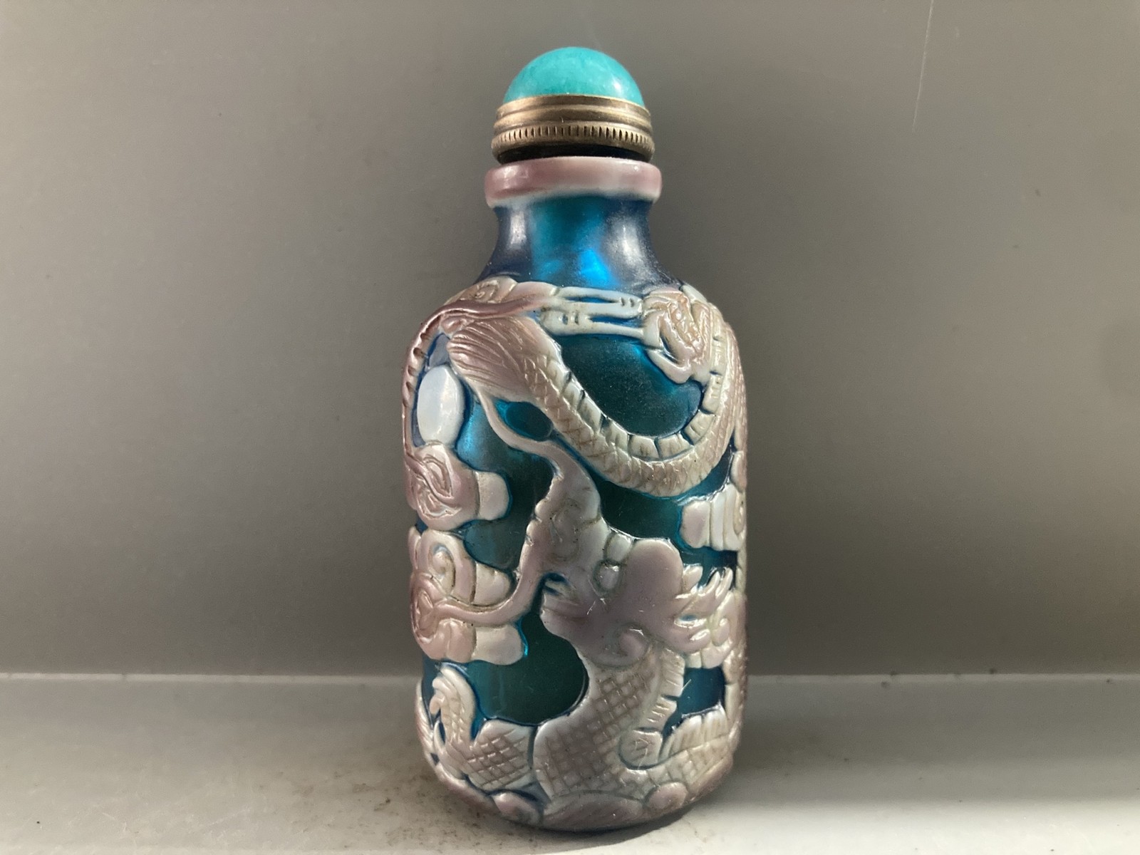 Collection Chinese Coloured Glaze Carved Exquisite Dragon Statue Bottle