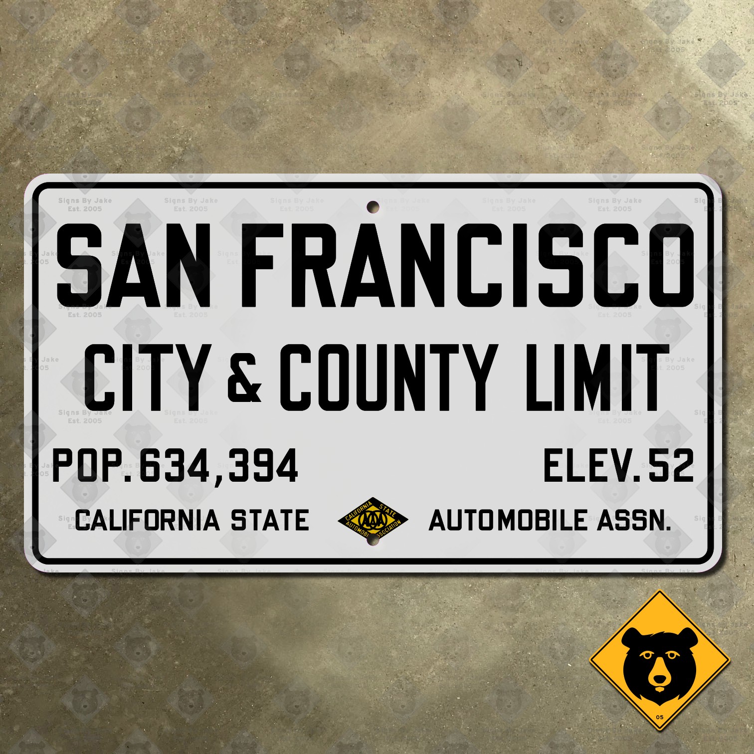 San Francisco California city county limit highway road sign 1929 CSAA 21x12