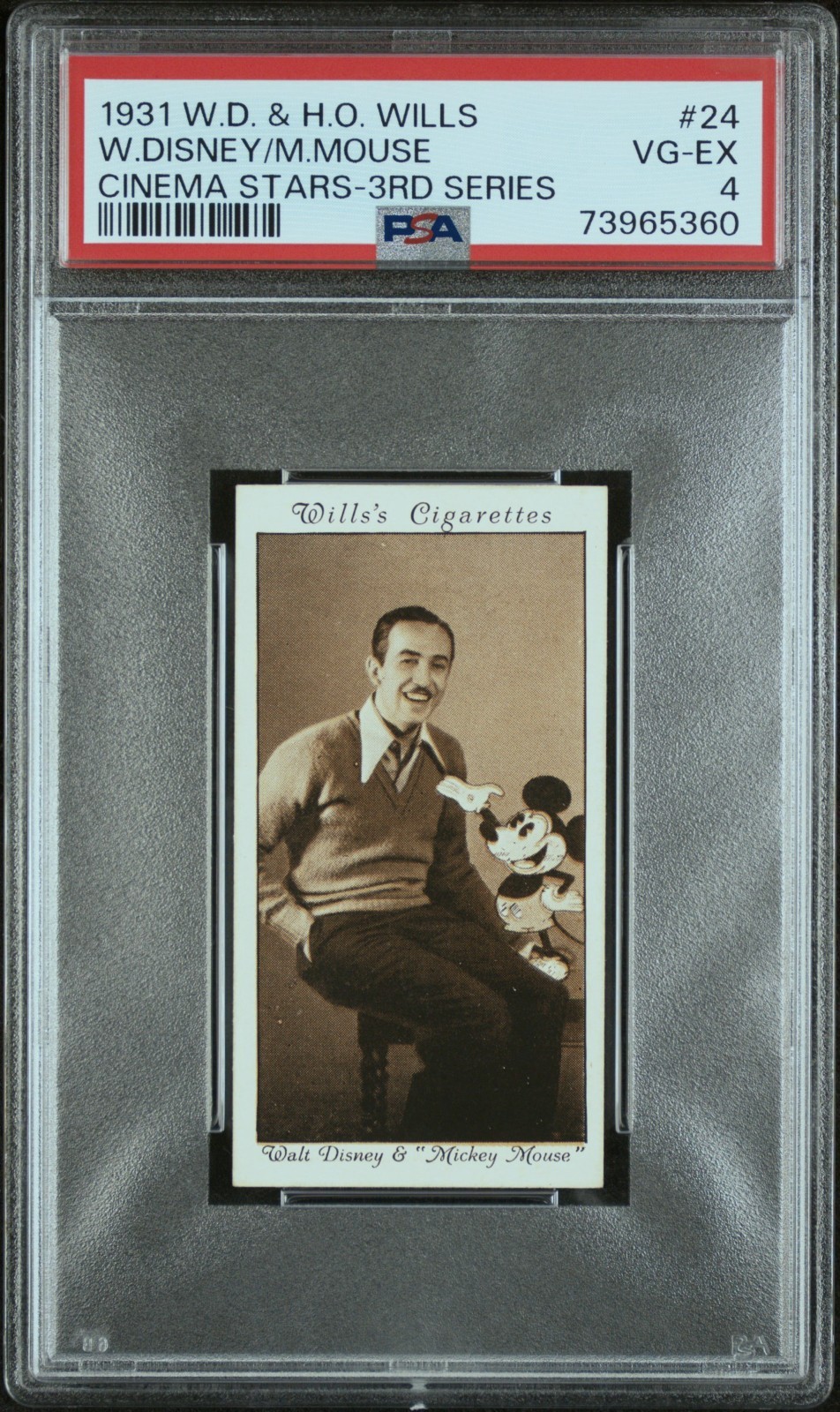 1931 W.D. & H.D. Wills 24 W. Disney / M. Mouse Cinema Stars Rookie Card RC PSA 4