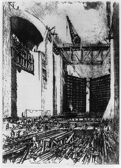 Pedro Miguel Lock Panama Canal 1912 Floor Laying Construction Workers