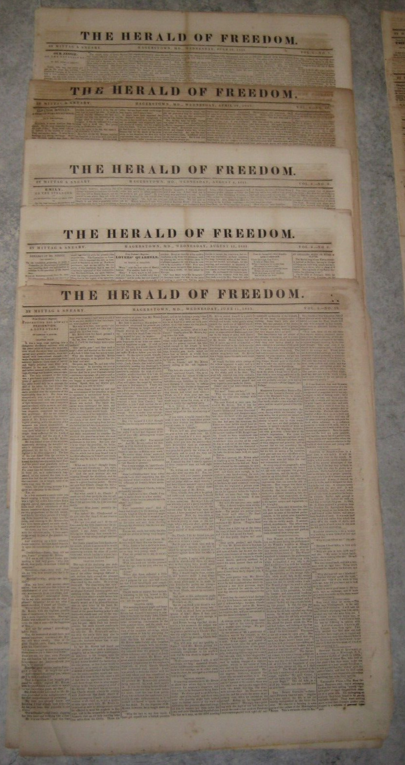 Ten 1841 & 1845 Hagerstown MD Newspapers, 