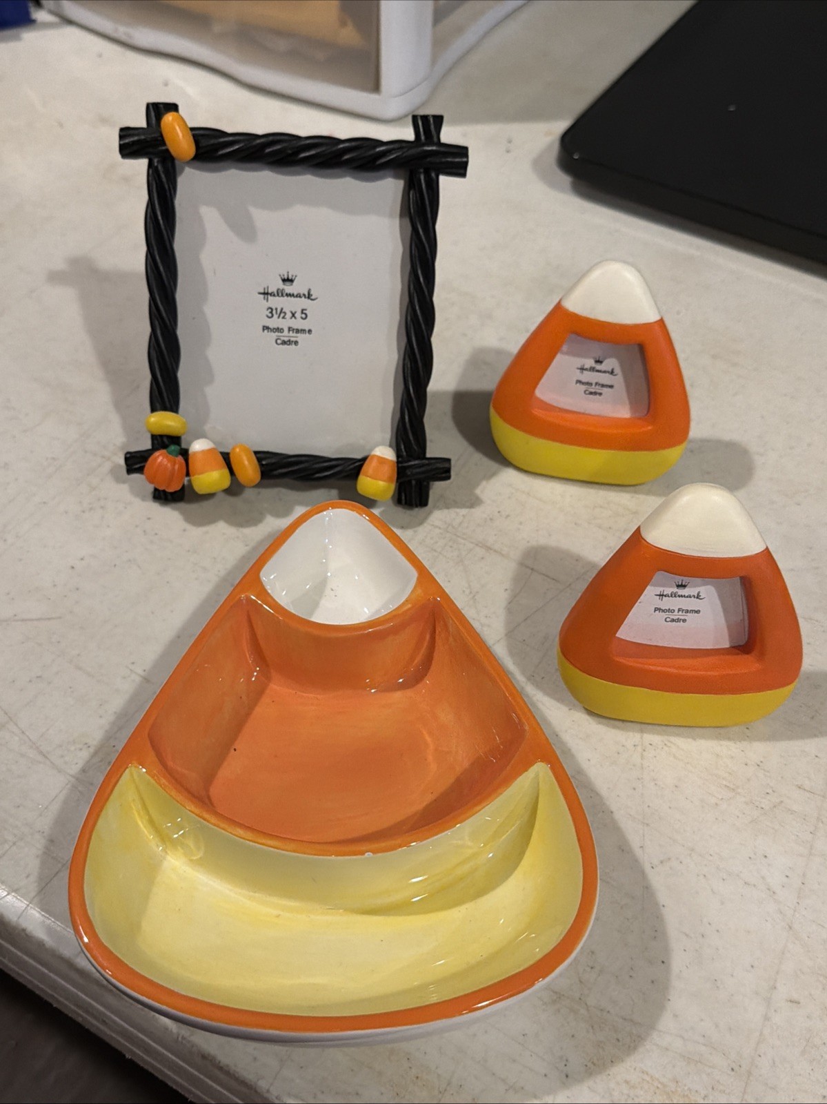 VTG Ceramic Candy Dish Hallmark + 3 Picture Frames Halloween