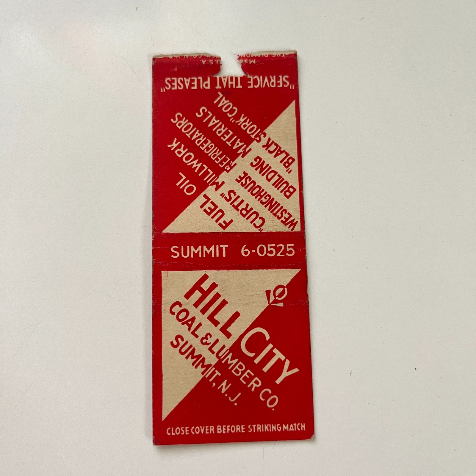 Hill City Coal & Lumber Co 1936 Summit NJ Vintage Matchbook Cover TMB84-2