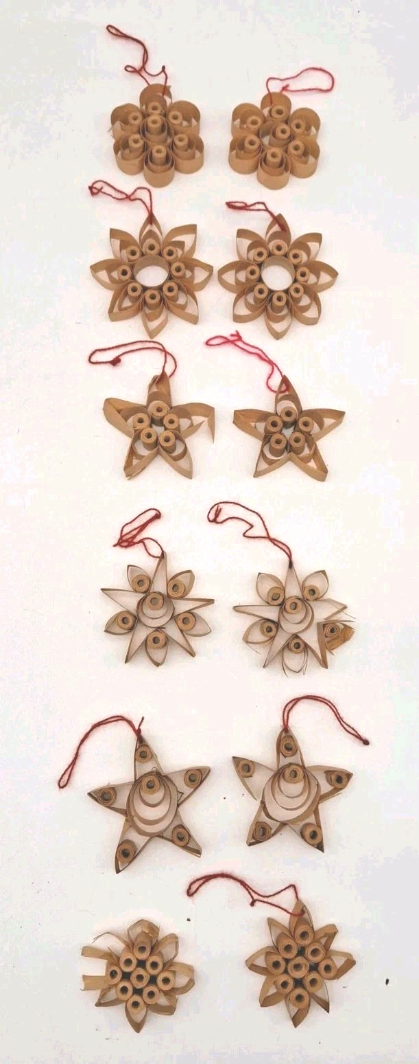 12 Vintage Scandinavian Curled Shaved Wood Christmas Ornaments Carved           