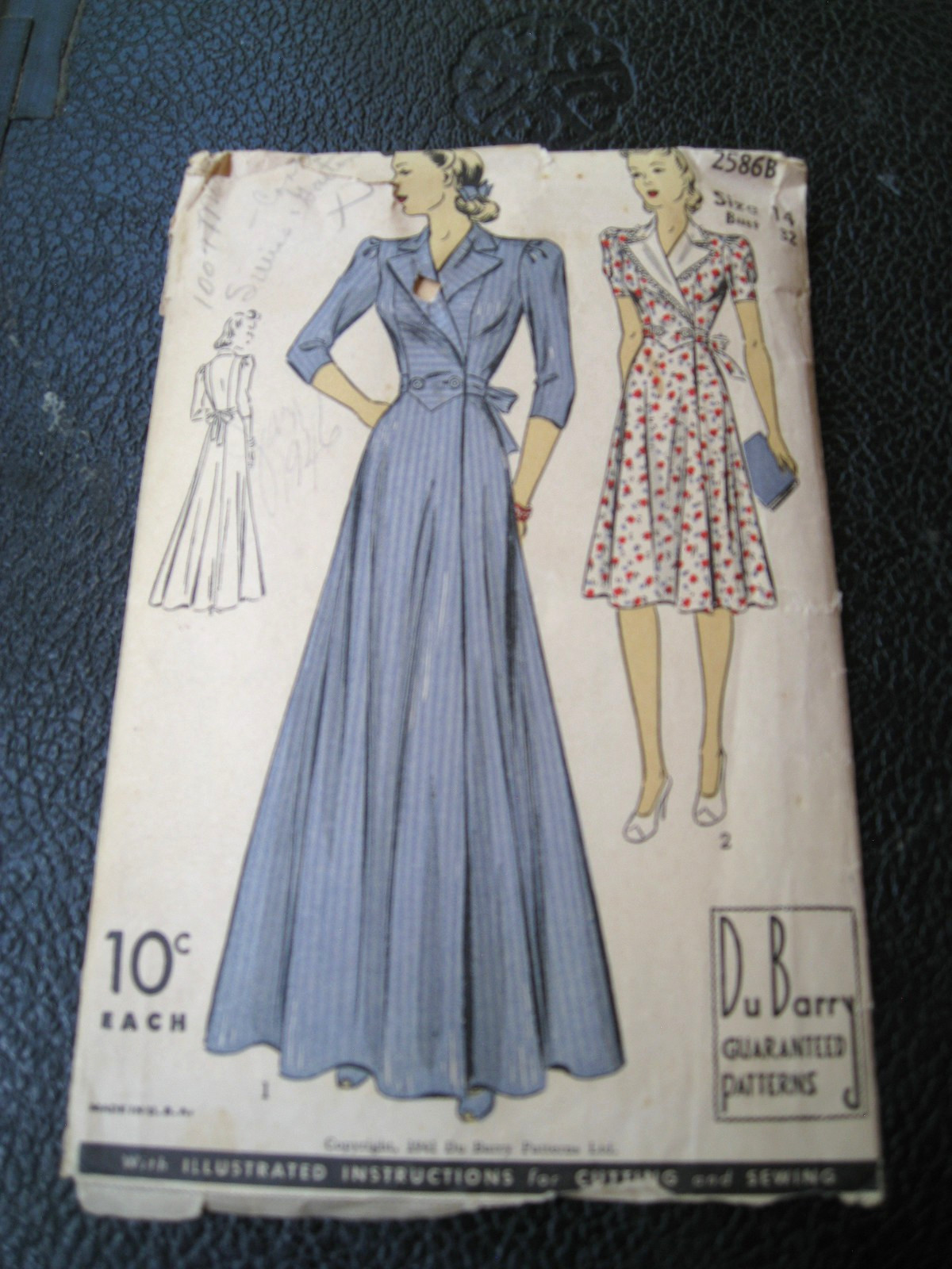 Vtg 1941 Du Barry 2586 Misses' Sz 14 (32/27/35) House Coat or Dress Pattern