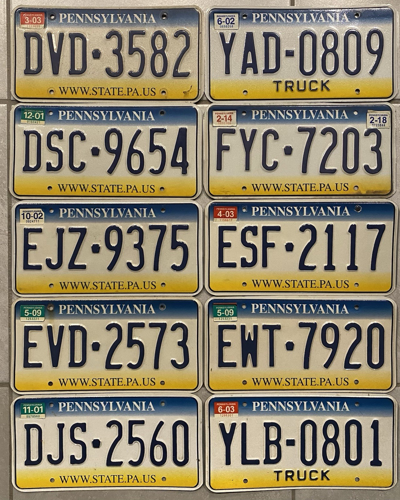 2001-2009 Lot of 10 Pennsylvania License Plates