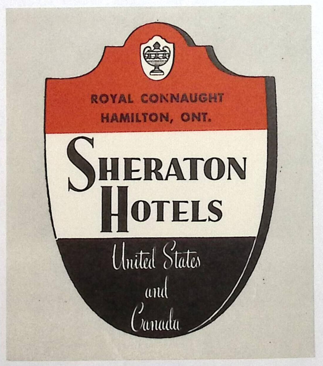 c1940s Sheraton Hotels Royal Connaught Hamilton Ontario Luggage Label