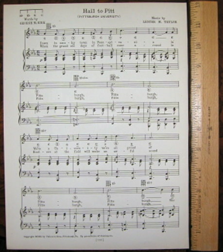 UNIVERSITY OF PITTSBURGH Vintage Song Sheet c 1929 
