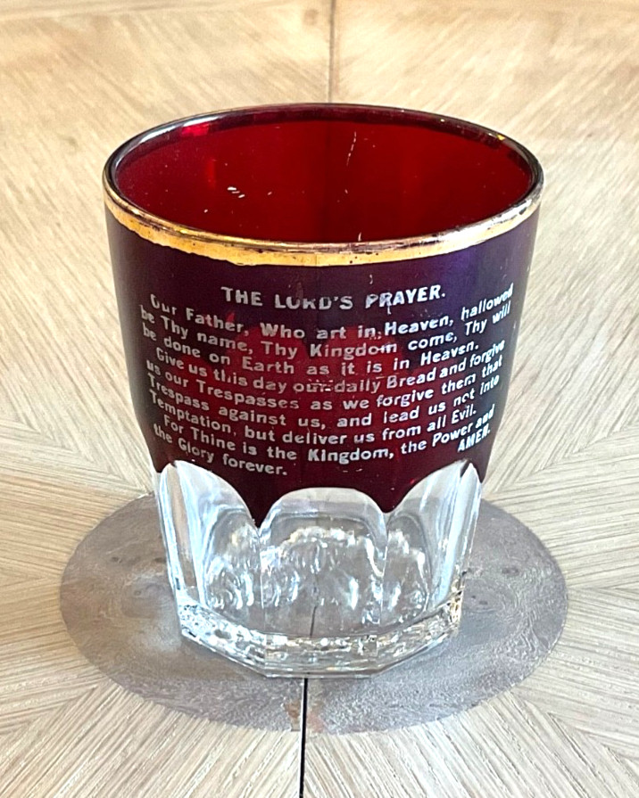 Antique EAPG Ruby Flash Glass Tumbler Lord's Prayer US Glass Gibson Girl Base