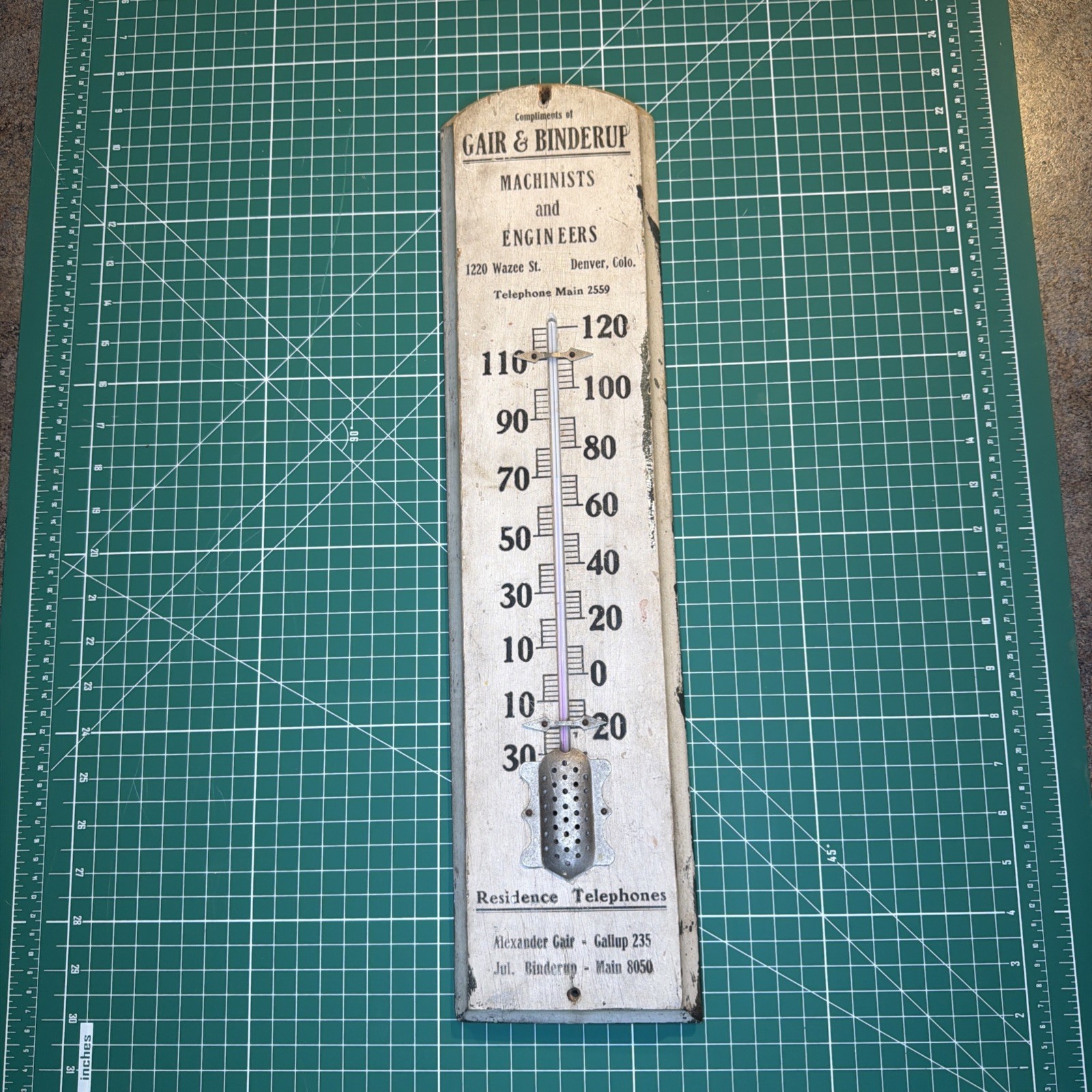 Antique Wood Advertising Thermometer Machinists And Engineers Denver Colo.