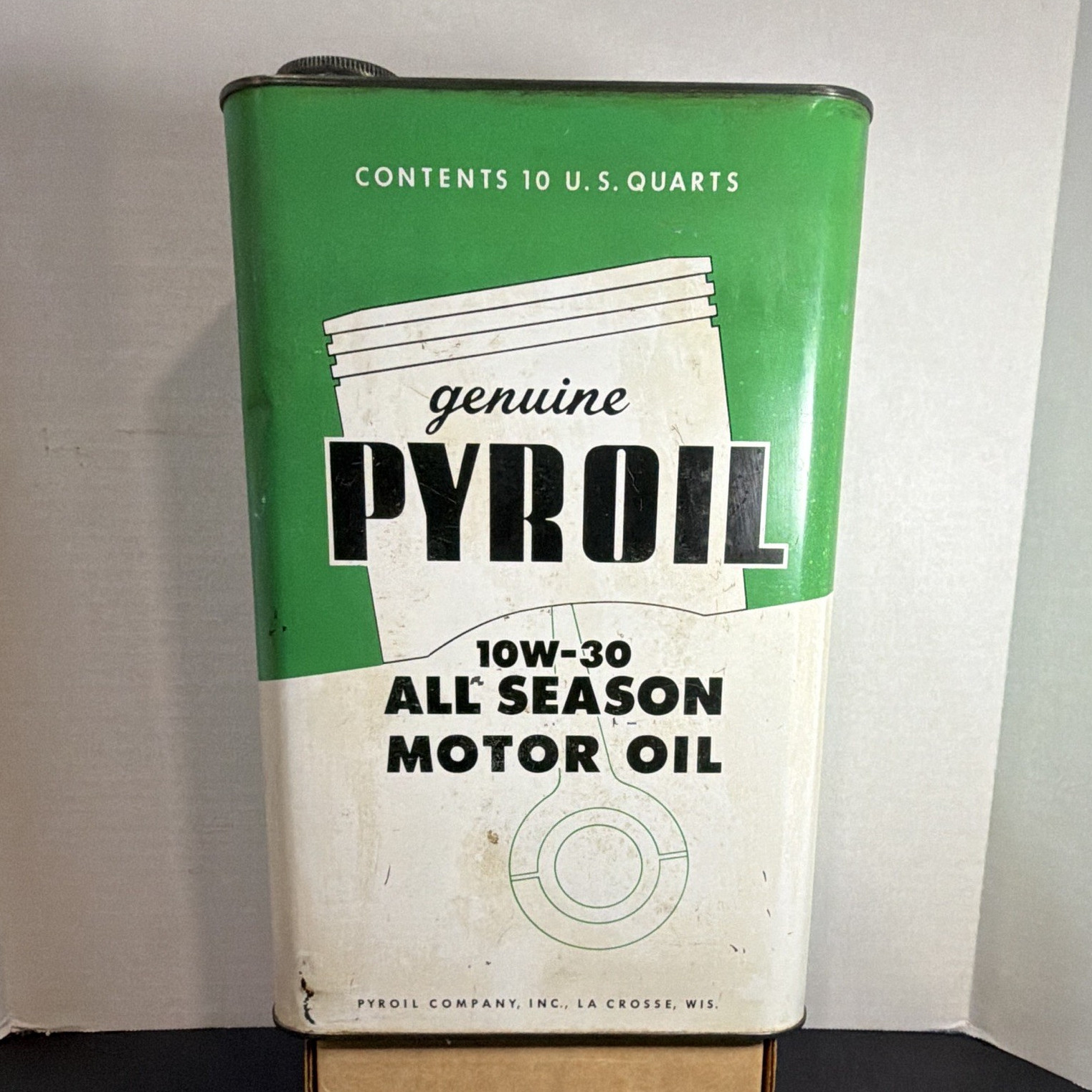 Pyroil 10W-30 All Season Motor Oil Metal Can 10 U.S. Quarts Green/White/Black