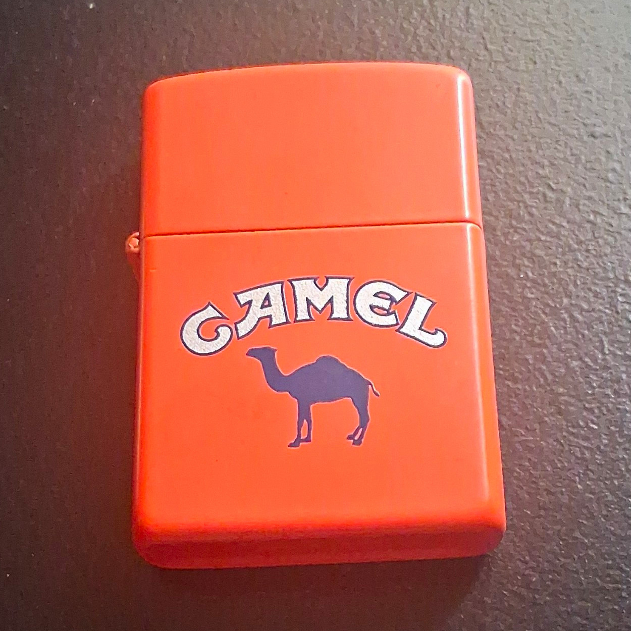 Camel Logo Orange Zippo Lighter w/ Zippo Bottom Stamp Visible