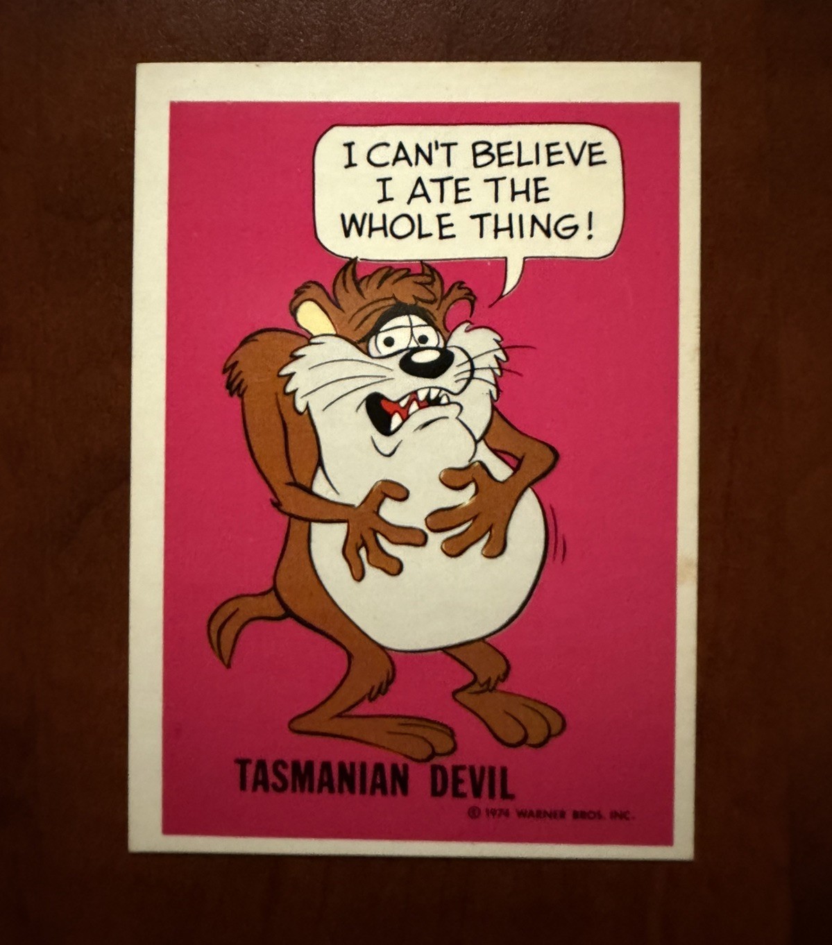 Tasmanian Devil RARE Vintage 1974 Wonder Bread Warner Bros Looney Tunes Card