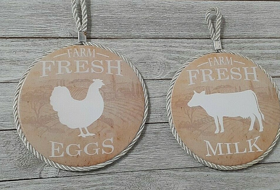 2 Farm Fresh Milk & Eggs Plaques 5.5\