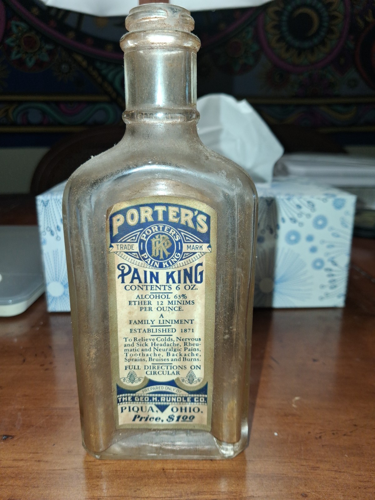 Antique Porter’s Pain King Embossed Paneled 1920s Medicine Bottle G.H.R.