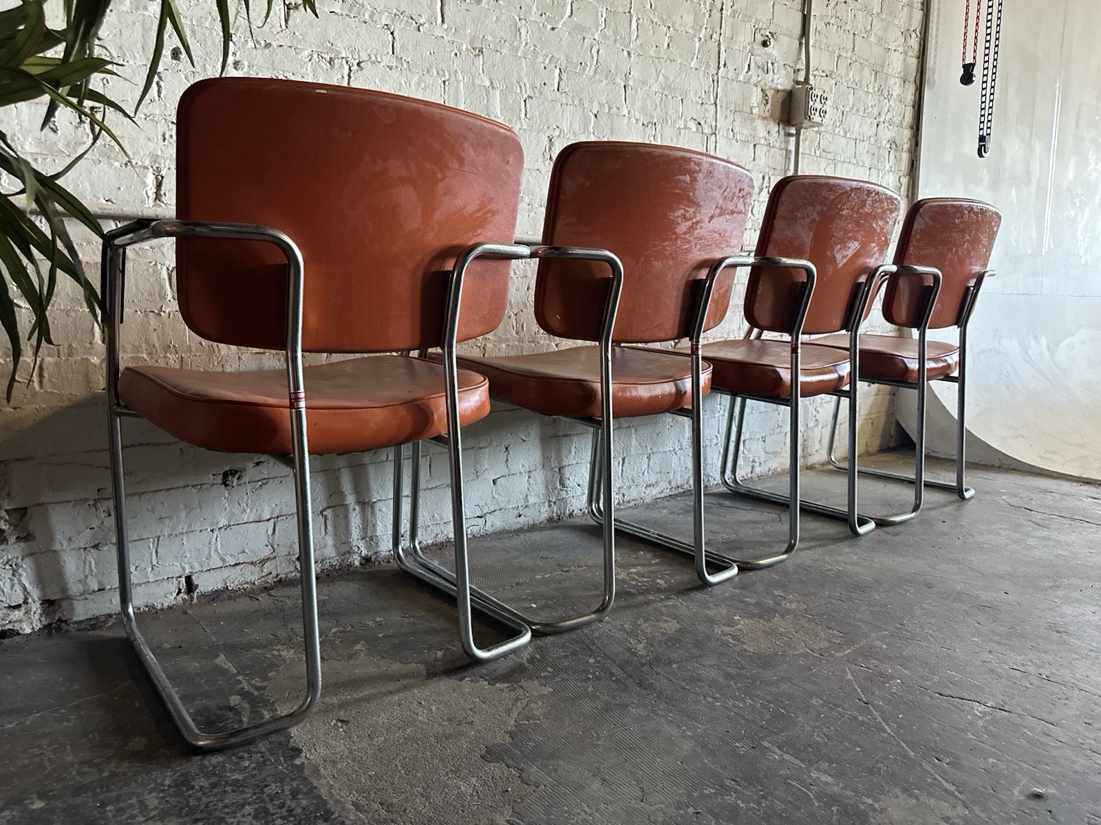 Vintage Red Chrome InterRoyal Chair Chairs MCM Modern Cantilever Set Dining MOD