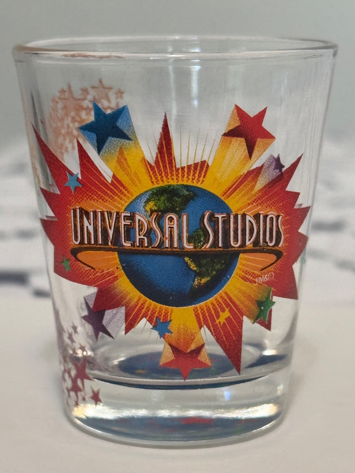 Vintage 1990s Universal Studios Florida Shot Glass Globe Retro Stars