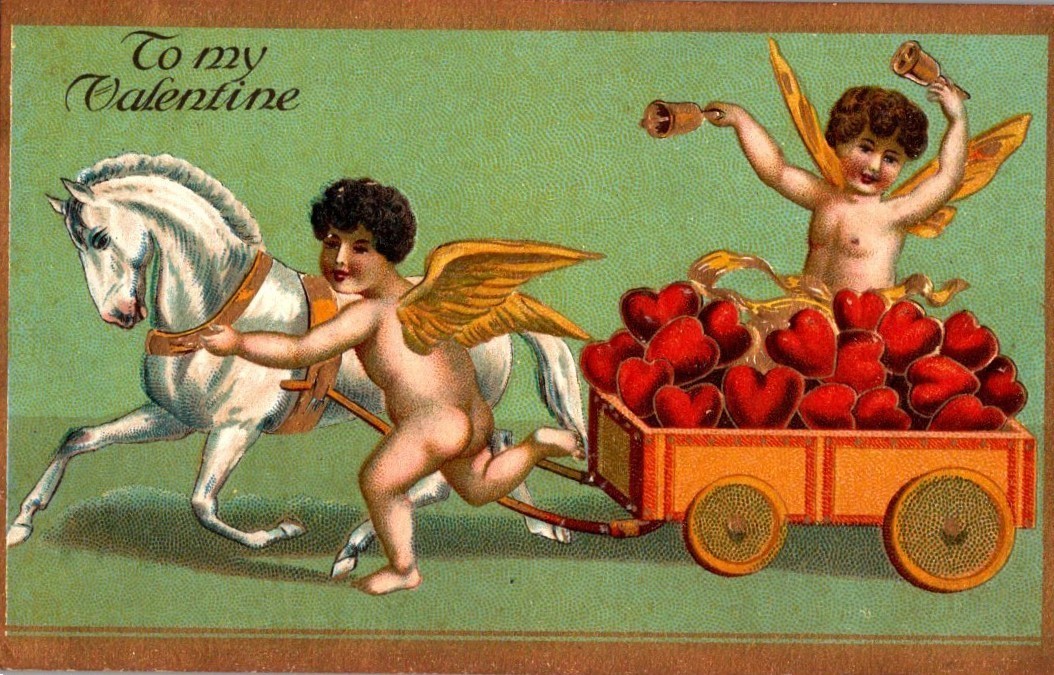 Vintage Victorian Postcard 1910 To My Valentine - Cart of Hearts