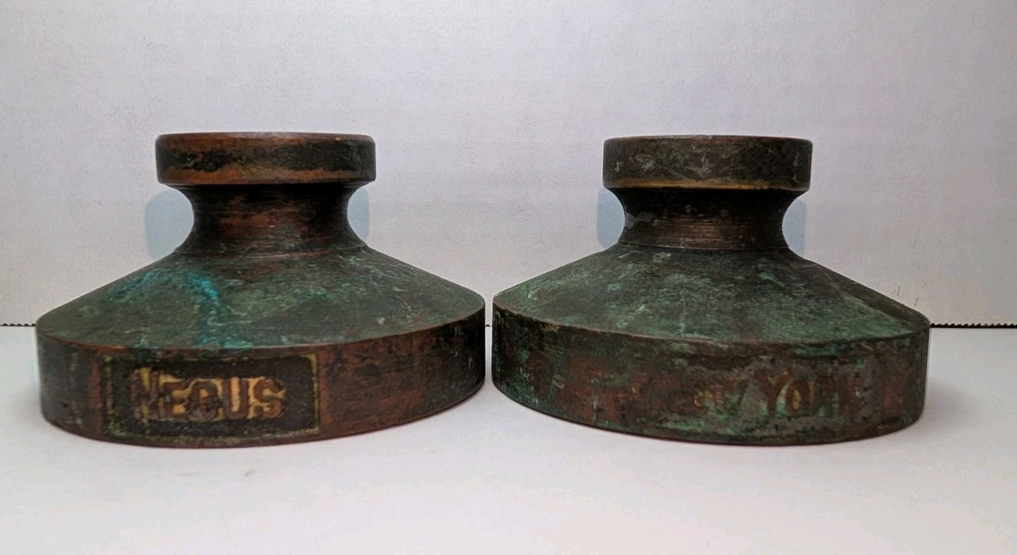 Antique Negus NEW YORK Solid Bronze Map Paperweights - Set Of 2 RARE
