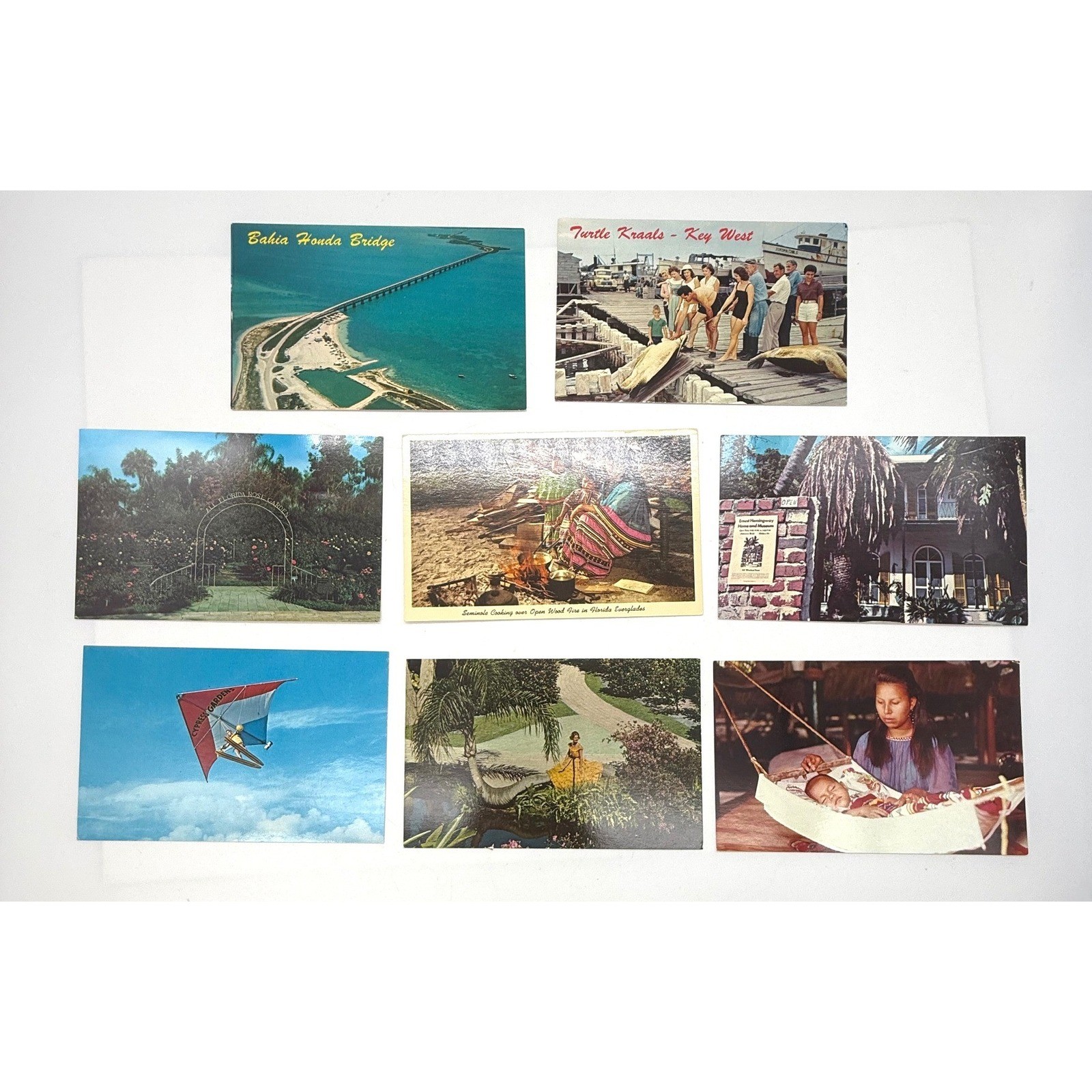 Vintage Florida Postcard Lot 8pc Key West Everglades Hemingway Cypress Gardens