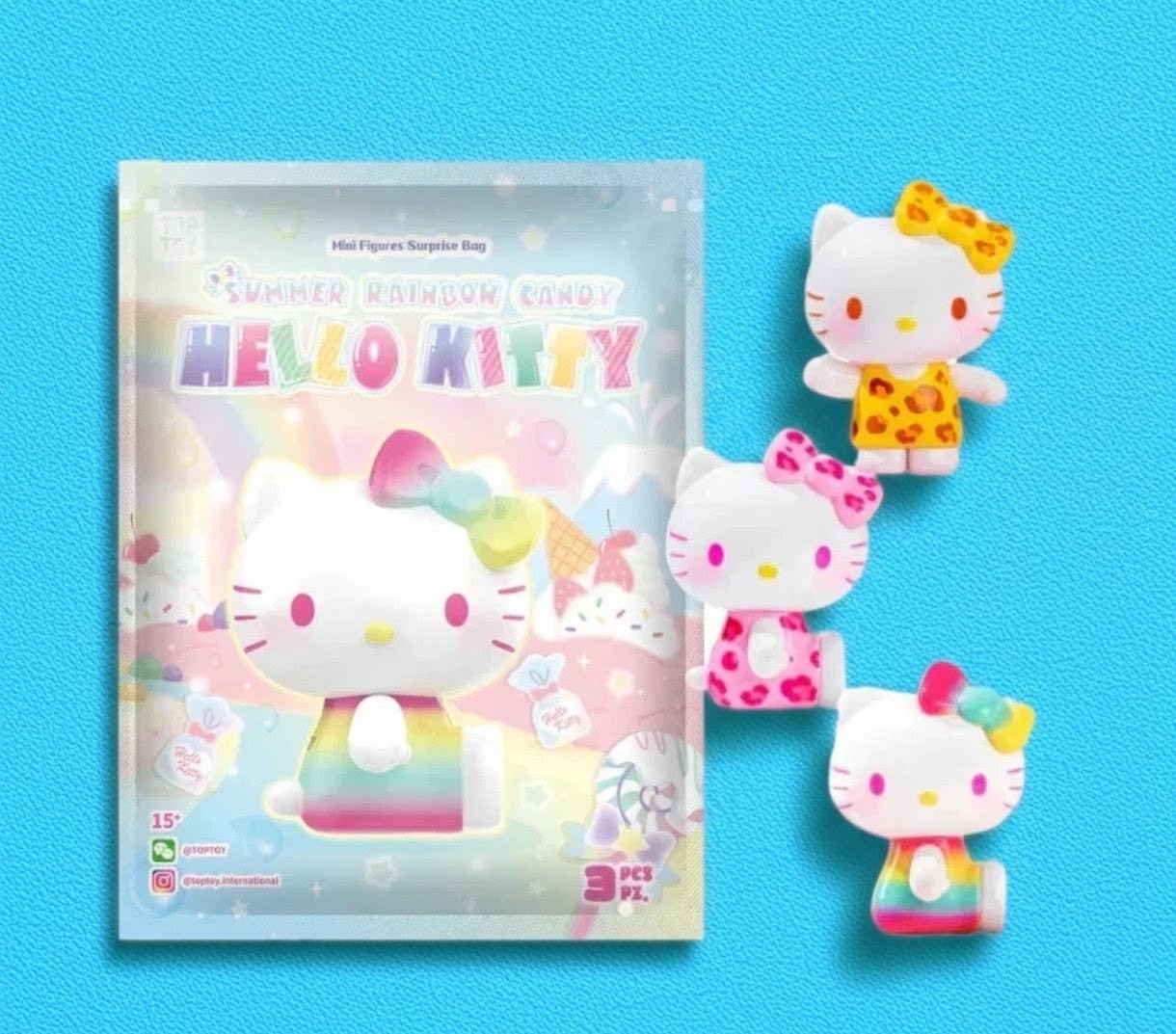 TOP TOY Sanrio Hello Kitty Summer Rainbow Candy 3pcs Blind Box Figure