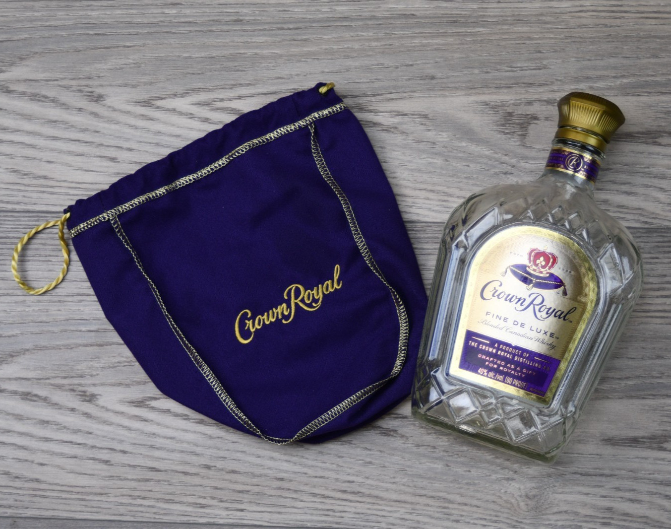 Crown Royal Canadian Whiskey Empty 750ml Bottle with Purple Drawstring Bag