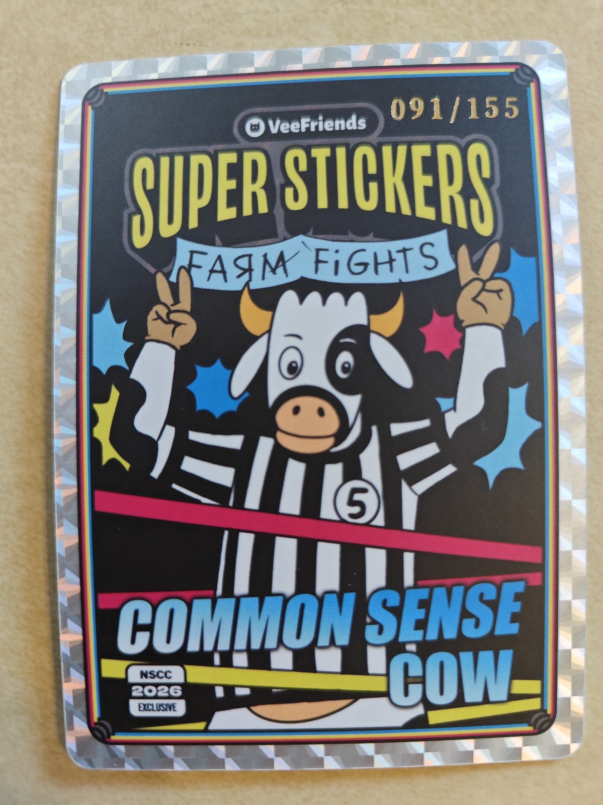 VeeFriends Super Stickers Farm Fights Common Sense Cow NSCC 2026 Exclusive /155